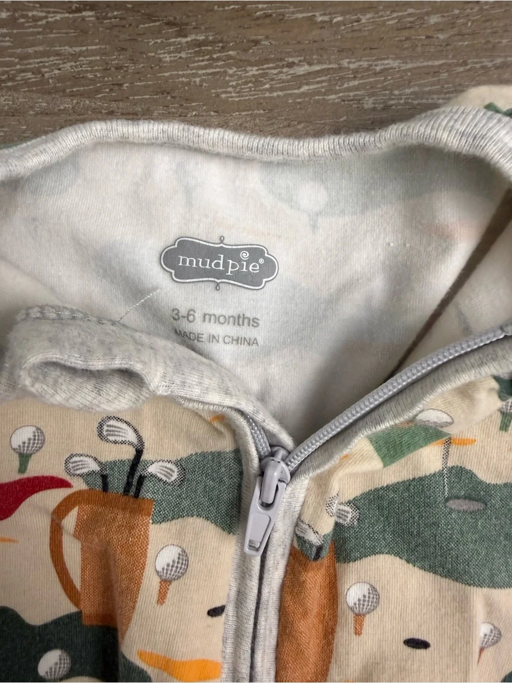 Cream Golf Course Print Baby One-Piece Footed Zipper Pajamas